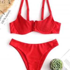 ZAFUL Underwire Shirred Balconette Bikini Set - Re
